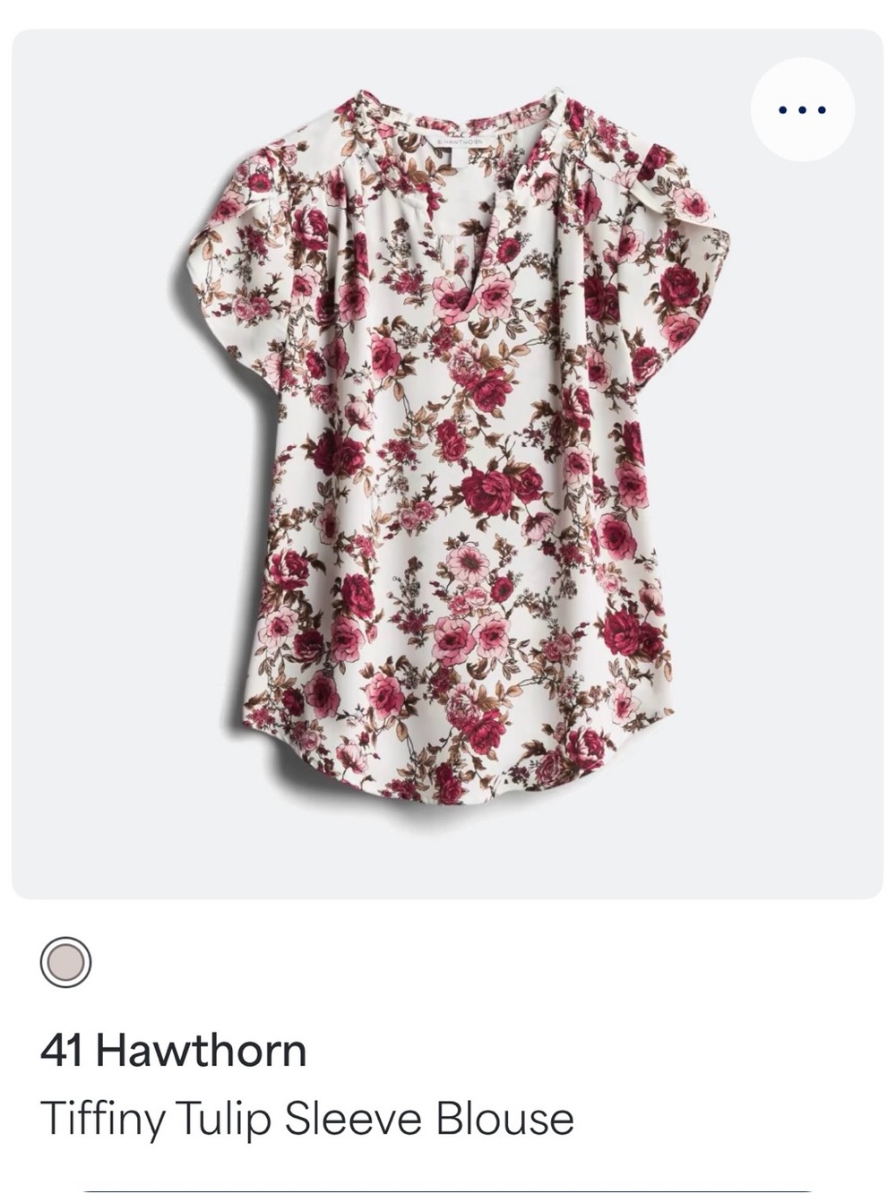 41 Hawthorn Floral Split-Neck Short Sleeve Top - White with Rose Print size L